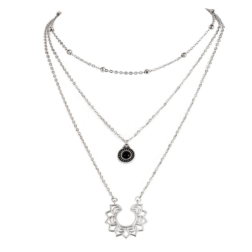 3 Layer Antique Layered Necklace Silver Color - Picture 6 of 8